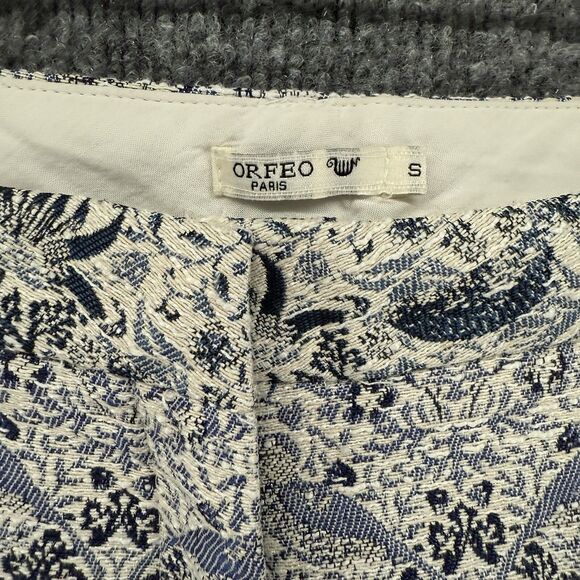 ORFEO Paris Shorts Womens S Blue Floral Tweed Mid Rise Preppy Classic Old Money - Picture 4 of 8
